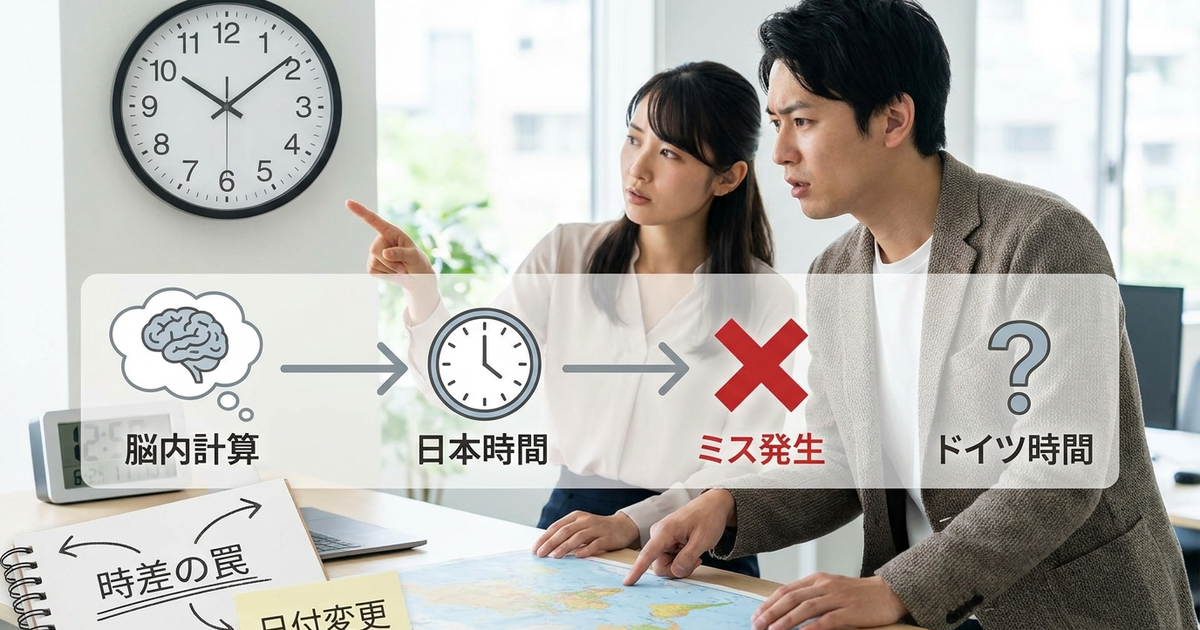 ドイツとの時差や現在の時間を把握していてもミスが起きてしまう